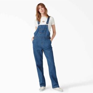 Dickies Women’s Relaxed Fit Bib Overalls in Stonewashed Medium Blue Size Small
